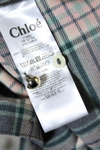 Chloe Girls Long Sleeve Button Down Check Print Top Gray Size 10