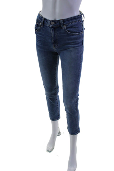 CQY Womens High Rise Light Wash Zip Up Skinny Leg Jeans Blue Cotton Size 26