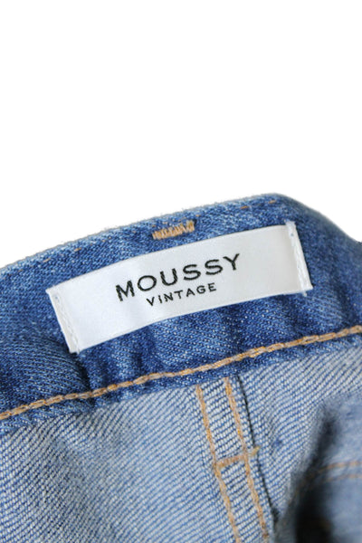 Moussy Womens Distressed Raw Hem Mid Rise Skinny Leg Jeans Blue Cotton Size 25