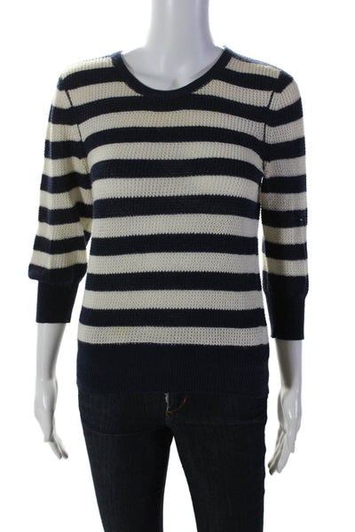 Splendid Womens Cotton Blue Striped Crew Neck Pullover Sweater Top Size M