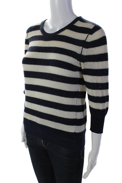 Splendid Womens Cotton Blue Striped Crew Neck Pullover Sweater Top Size M