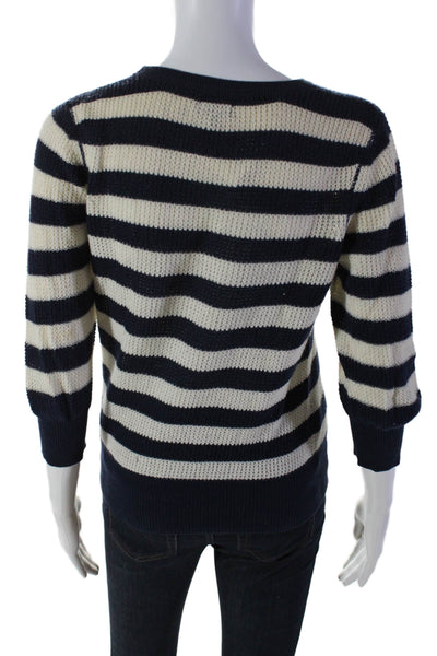 Splendid Womens Cotton Blue Striped Crew Neck Pullover Sweater Top Size M