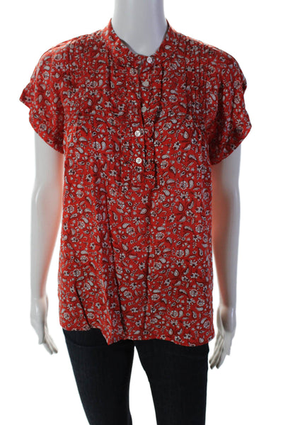 Baukjen Womens Paisley Print Short Sleeve Pleated Button Up Blouse Red Size 6