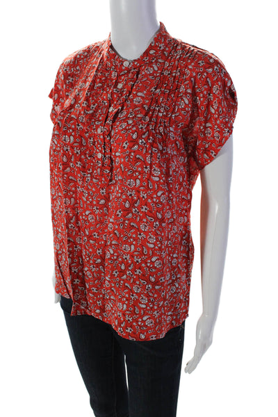 Baukjen Womens Paisley Print Short Sleeve Pleated Button Up Blouse Red Size 6