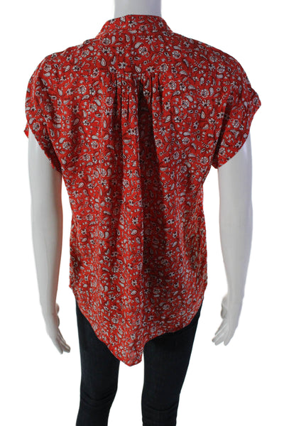 Baukjen Womens Paisley Print Short Sleeve Pleated Button Up Blouse Red Size 6