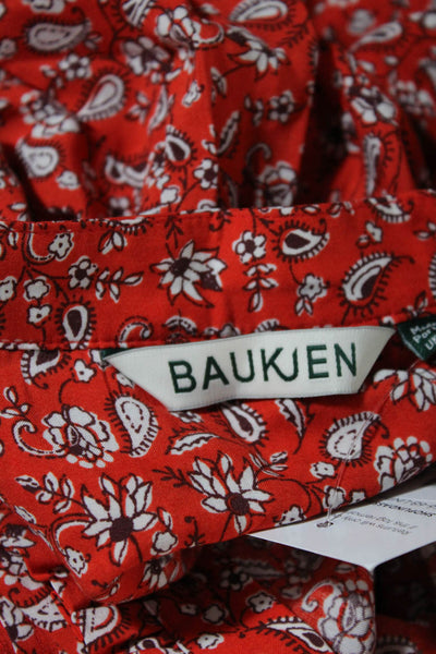 Baukjen Womens Paisley Print Short Sleeve Pleated Button Up Blouse Red Size 6