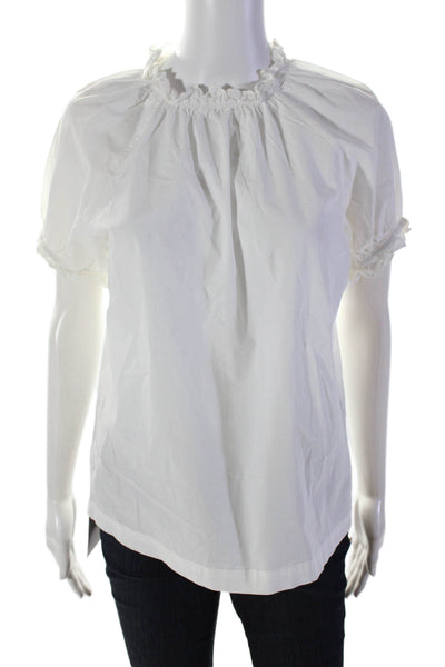 Hill House Womens Short Sleeves Crew Neck Blouse White Cotton Size Small