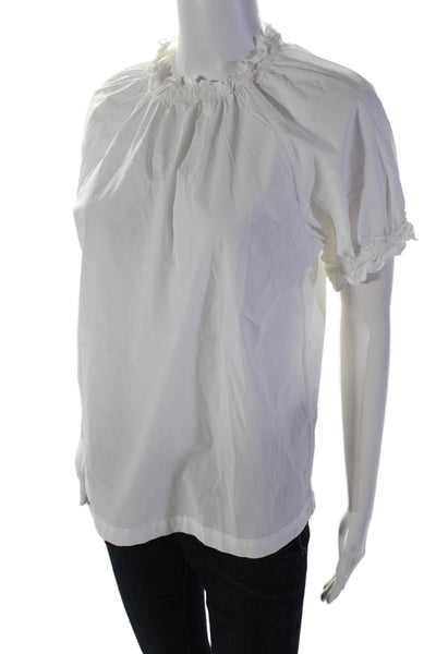 Hill House Womens Short Sleeves Crew Neck Blouse White Cotton Size Small