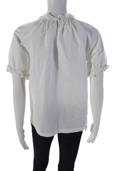 Hill House Womens Short Sleeves Crew Neck Blouse White Cotton Size Small