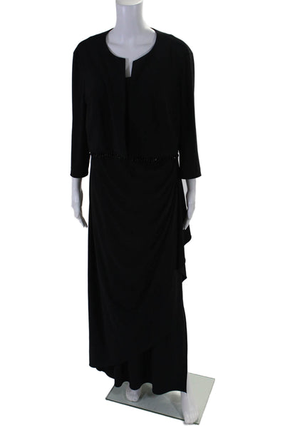 Alex Evenings Womens Black Scoop Neck Drape Detail Shift Dress Jacket Set Size18