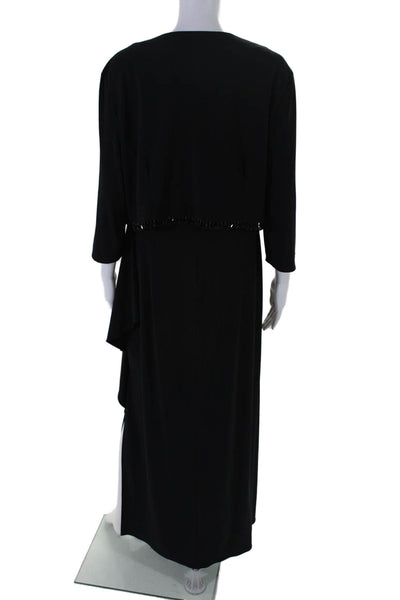 Alex Evenings Womens Black Scoop Neck Drape Detail Shift Dress Jacket Set Size18