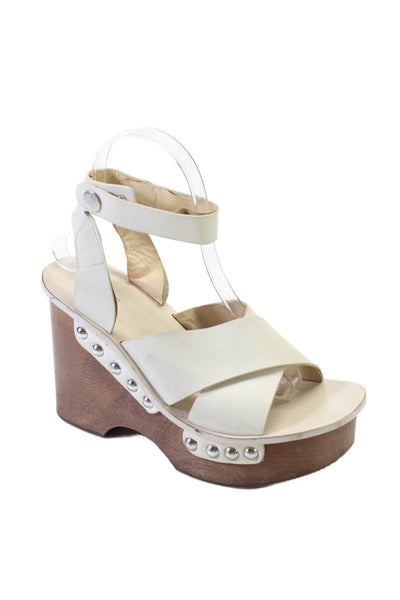 Rag & Bone Womens Cross Strap Studded Buckled Platform Sandals White Size EUR 38