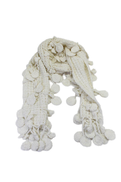 Renees NYC Womens Crochet Knit Fringe Skinny Scarf White