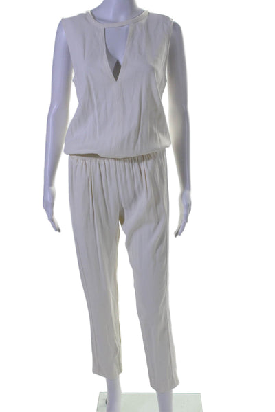 Alexis Womens Sleeveless Keyhole Pleated Straight Leg Jumpsuit White Size Small