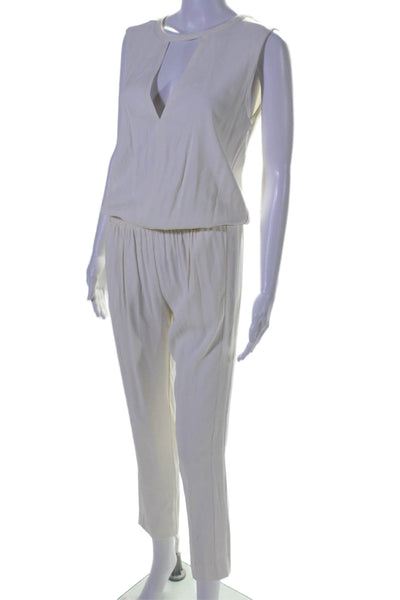 Alexis Womens Sleeveless Keyhole Pleated Straight Leg Jumpsuit White Size Small