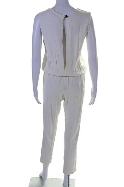 Alexis Womens Sleeveless Keyhole Pleated Straight Leg Jumpsuit White Size Small