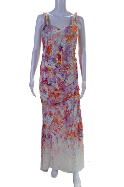Monique Lhuillier Womens Sleeveless Lace Overlay Gown Multicolored Size 6