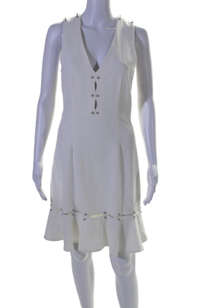 Jonathan Simkhai Womens Back Zip Sleeveless V Neck Studded Dress White Size 8