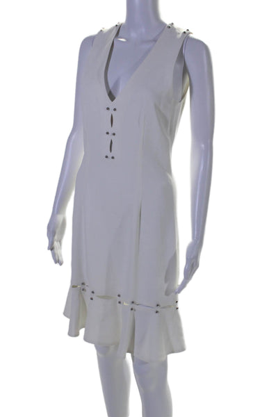 Jonathan Simkhai Womens Back Zip Sleeveless V Neck Studded Dress White Size 8