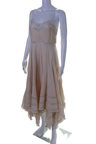 Zimmermann Womens Spaghetti Strap V Neck Lace Trim Dress Pink Cotton Size 2