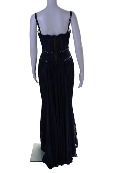 Zuhair Murad Womens Back Zip Beaded Lace Sweetheart Gown Navy Blue Size 6