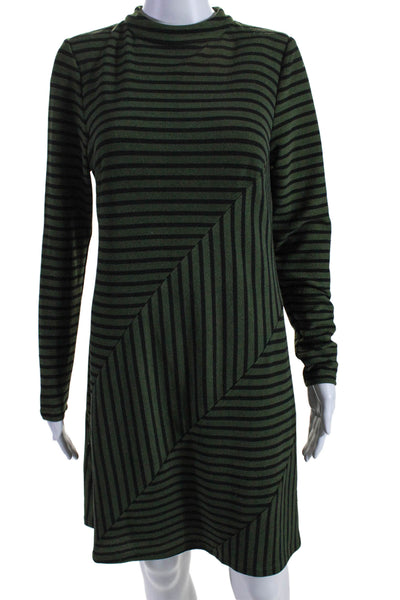 Hutch Womens Long Sleeve Back Buckle Striped Dress Black Green Size Small