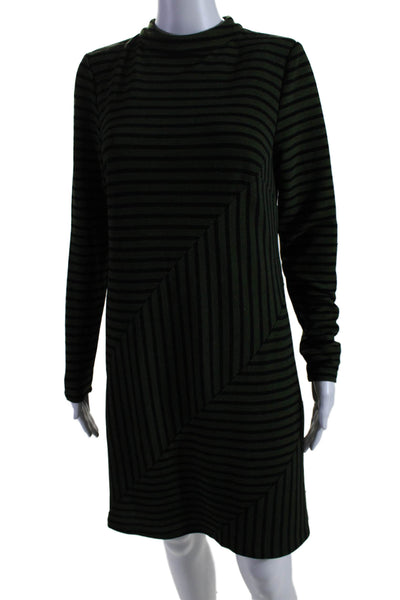 Hutch Womens Long Sleeve Back Buckle Striped Dress Black Green Size Small