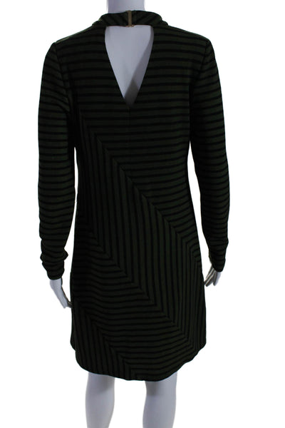 Hutch Womens Long Sleeve Back Buckle Striped Dress Black Green Size Small