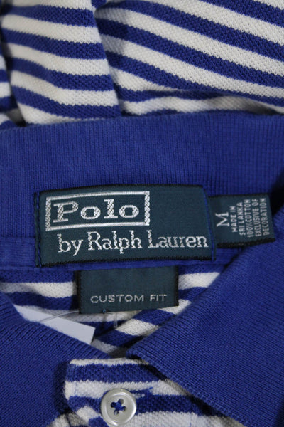 Polo Ralph Lauren Mens Two Button Collared Striped Polo Shirt Blue White Medium