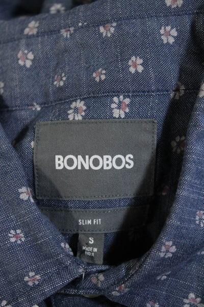 Bonobos Mens Long Sleeve Floral Print Collared Button Down Shirt Blue Small