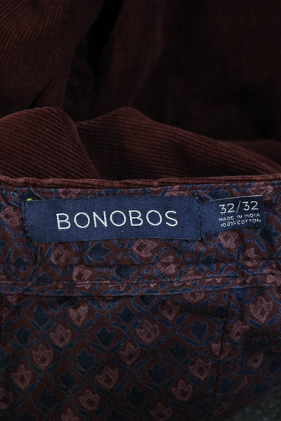 Bonobos Womens Front Zip Tapered Leg Casual Pants Corduroy Red Size 32x32