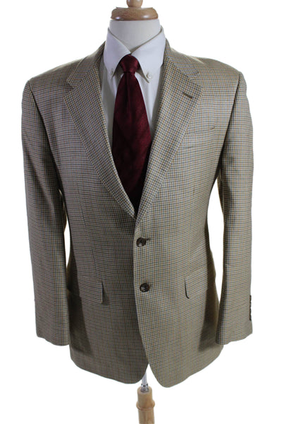 Chaps Mens Two Button Notched Lapel Silk Lined Blazer Wool Beige 38R