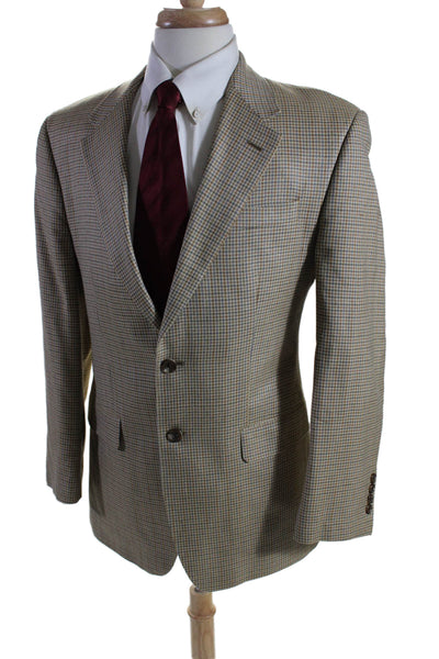 Chaps Mens Two Button Notched Lapel Silk Lined Blazer Wool Beige 38R