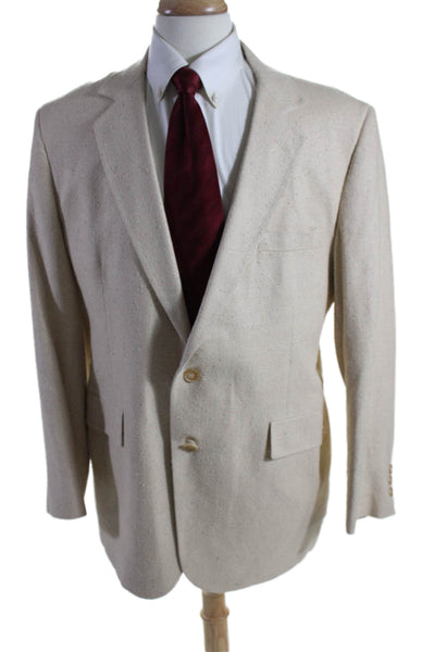 Hunt Valley Mens Two Button Notched Lapel Woven Blazer Beige Size 38