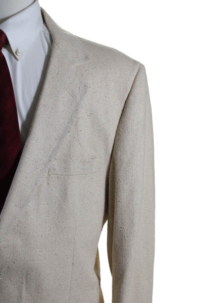 Hunt Valley Mens Two Button Notched Lapel Woven Blazer Beige Size 38