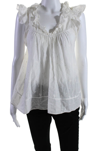 Ulla Johnson Women's Cotton Embroidered V Neck Blouse White Size 2