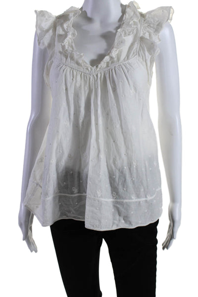 Ulla Johnson Women's Cotton Embroidered V Neck Blouse White Size 2