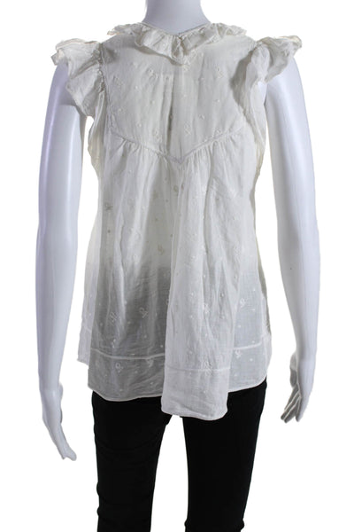 Ulla Johnson Women's Cotton Embroidered V Neck Blouse White Size 2