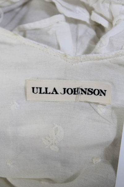 Ulla Johnson Women's Cotton Embroidered V Neck Blouse White Size 2