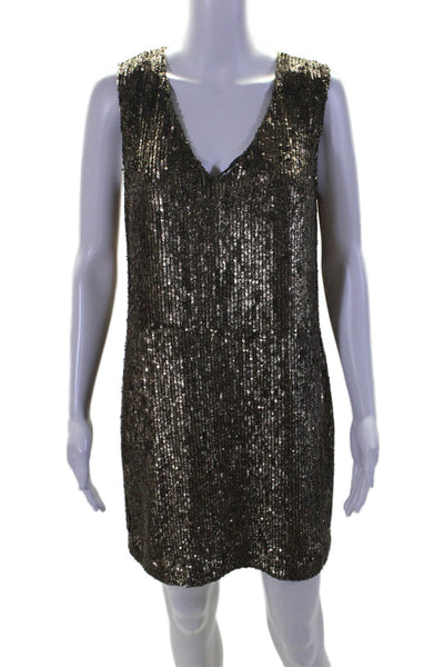 Polo Ralph Lauren Womens Back Zip Sleeveless V Neck Sequin Dress Brown Size 6