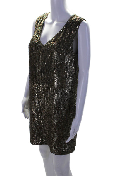 Polo Ralph Lauren Womens Back Zip Sleeveless V Neck Sequin Dress Brown Size 6