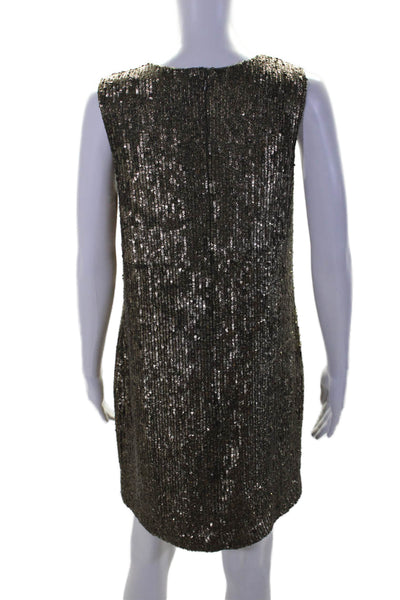 Polo Ralph Lauren Womens Back Zip Sleeveless V Neck Sequin Dress Brown Size 6