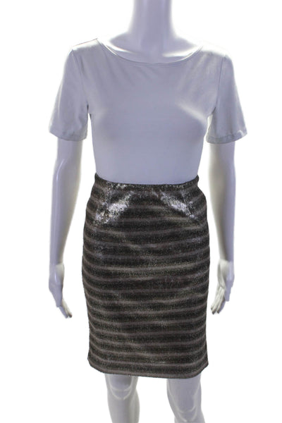 Burberry Womens Back Zip Knee Length Sequin Striped Pencil Skirt Brown Size 4