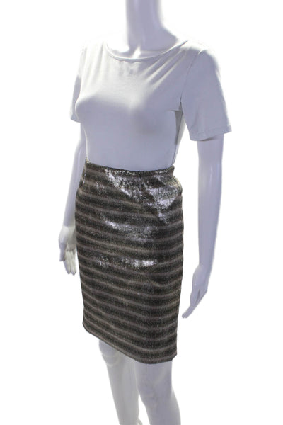 Burberry Womens Back Zip Knee Length Sequin Striped Pencil Skirt Brown Size 4