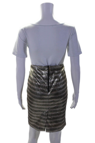 Burberry Womens Back Zip Knee Length Sequin Striped Pencil Skirt Brown Size 4