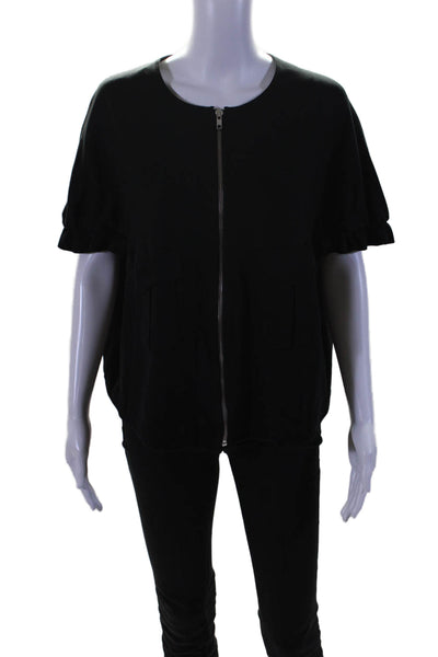 Yves Saint Laurent Womens Cotton Black Front Zip Short Sleeve Blouse Top Size 44