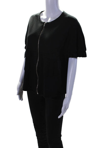 Yves Saint Laurent Womens Cotton Black Front Zip Short Sleeve Blouse Top Size 44