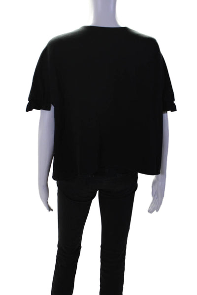 Yves Saint Laurent Womens Cotton Black Front Zip Short Sleeve Blouse Top Size 44