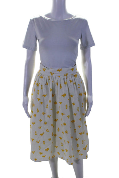 Carolina Herrera Womens Cotton White Yellow Printed Lined A-Line Skirt Size 16