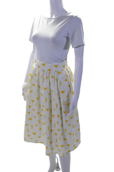 Carolina Herrera Womens Cotton White Yellow Printed Lined A-Line Skirt Size 16